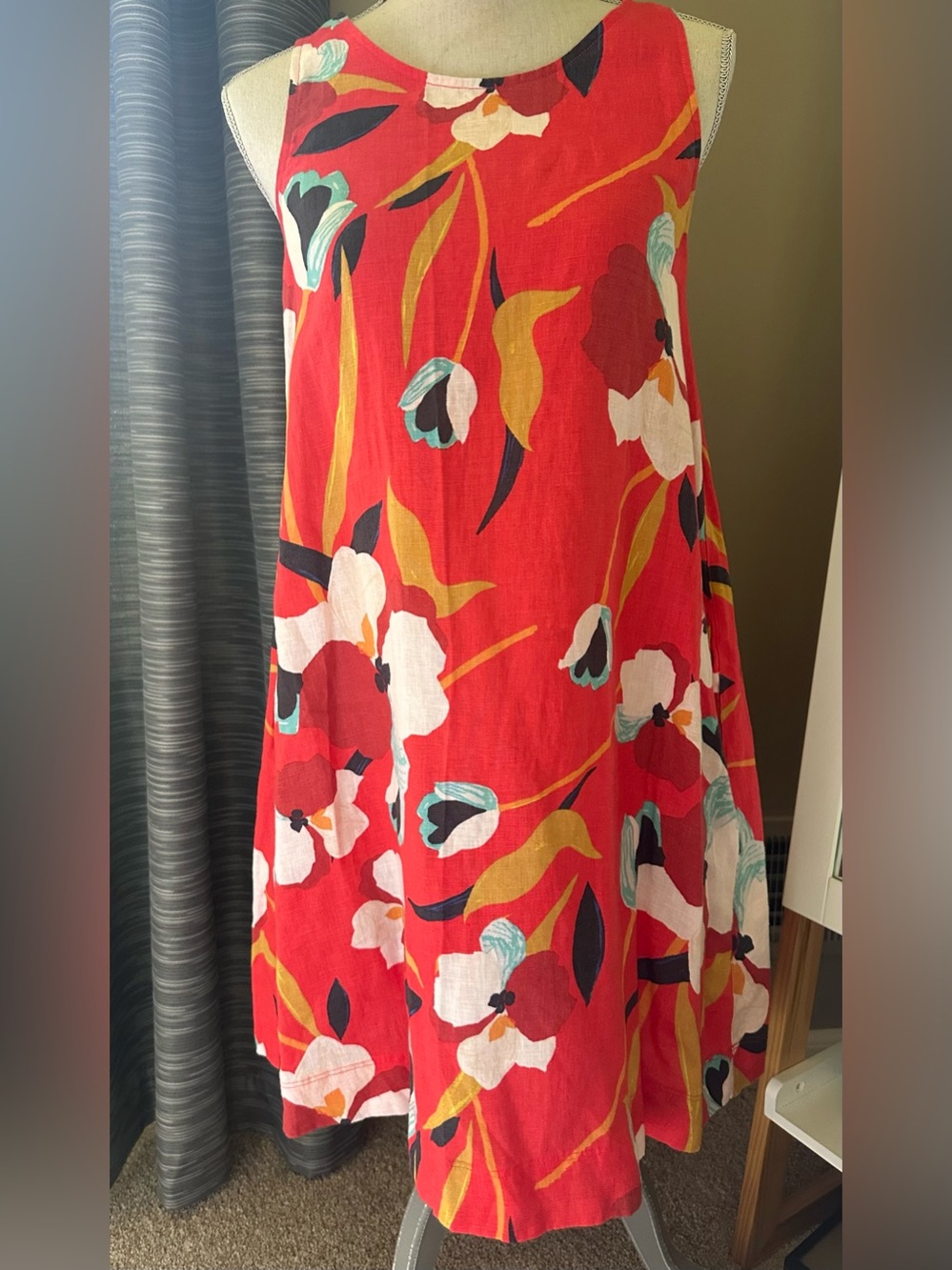 Sigrid Olsen Red Floral A-Line Mini linen dress